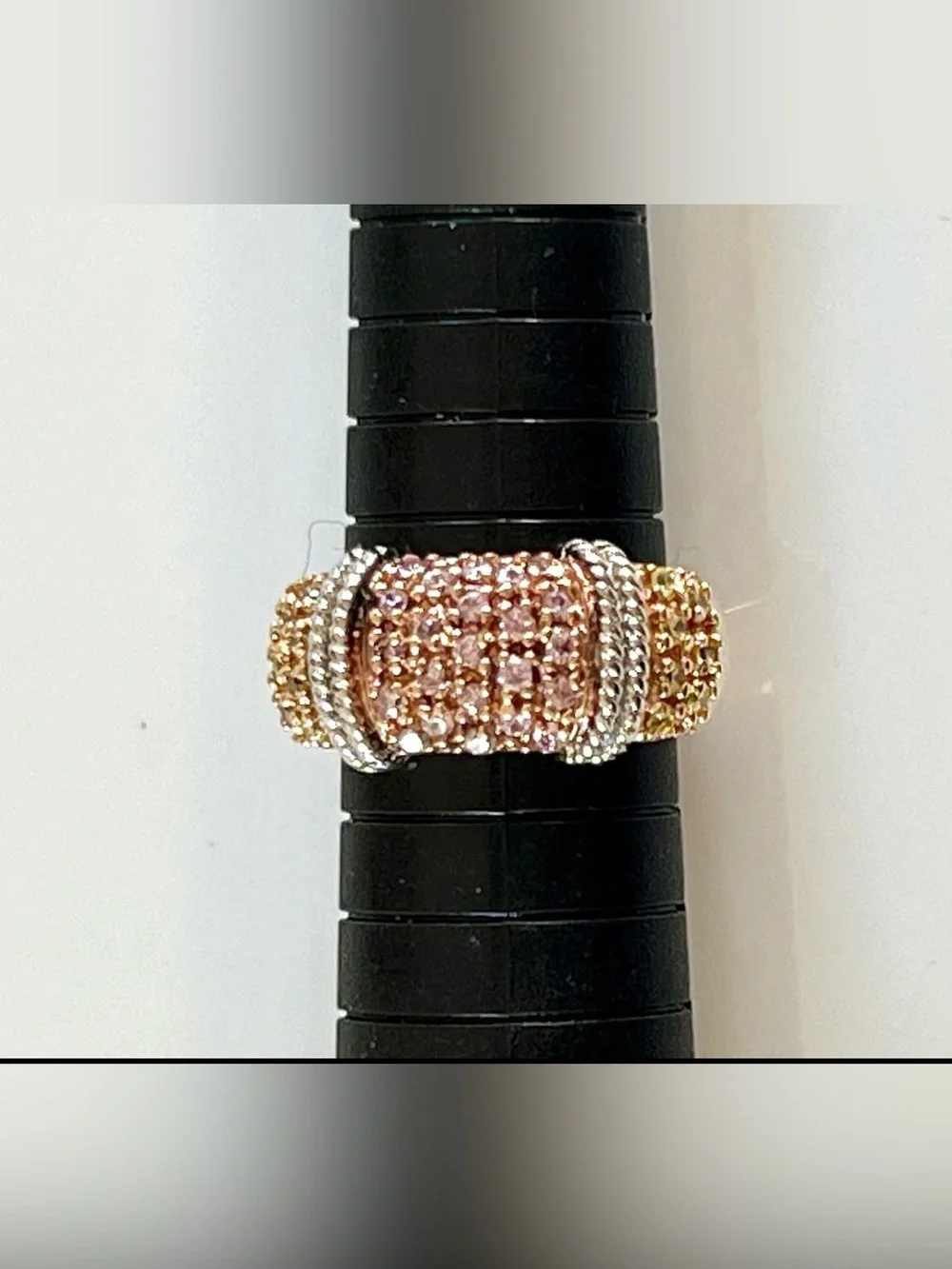 Ross Simons 925 Vermeil CZ Rose Pink Champagne Pavé Ring/Hoop Earrings Set sz 7